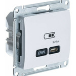 GLOSSA USB РОЗЕТКА тип-С 65W высокоскор.заряд. QC, PD, механизм, БЕЛЫЙ